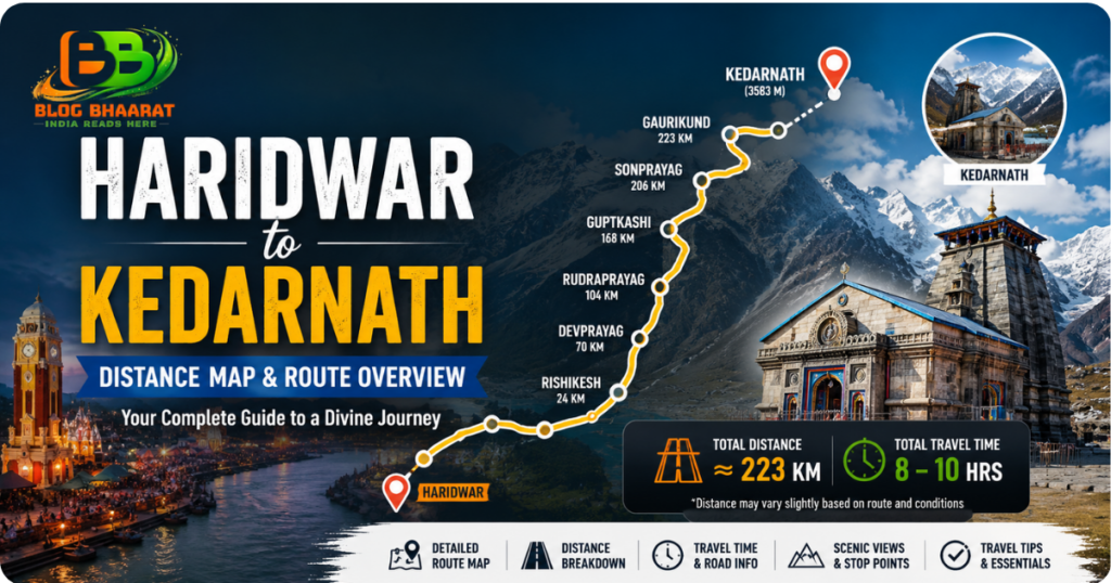 Haridwar to Kedarnath Distance Map and Route Overview with Complete Travel Guide, Route Stops, Distance Breakdown, and Kedarnath Temple