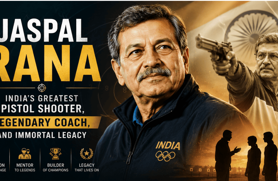 Jaspal Rana feature image highlighting India's greatest pistol shooter, legendary coach, and shooting sports icon with a professional cinematic design.