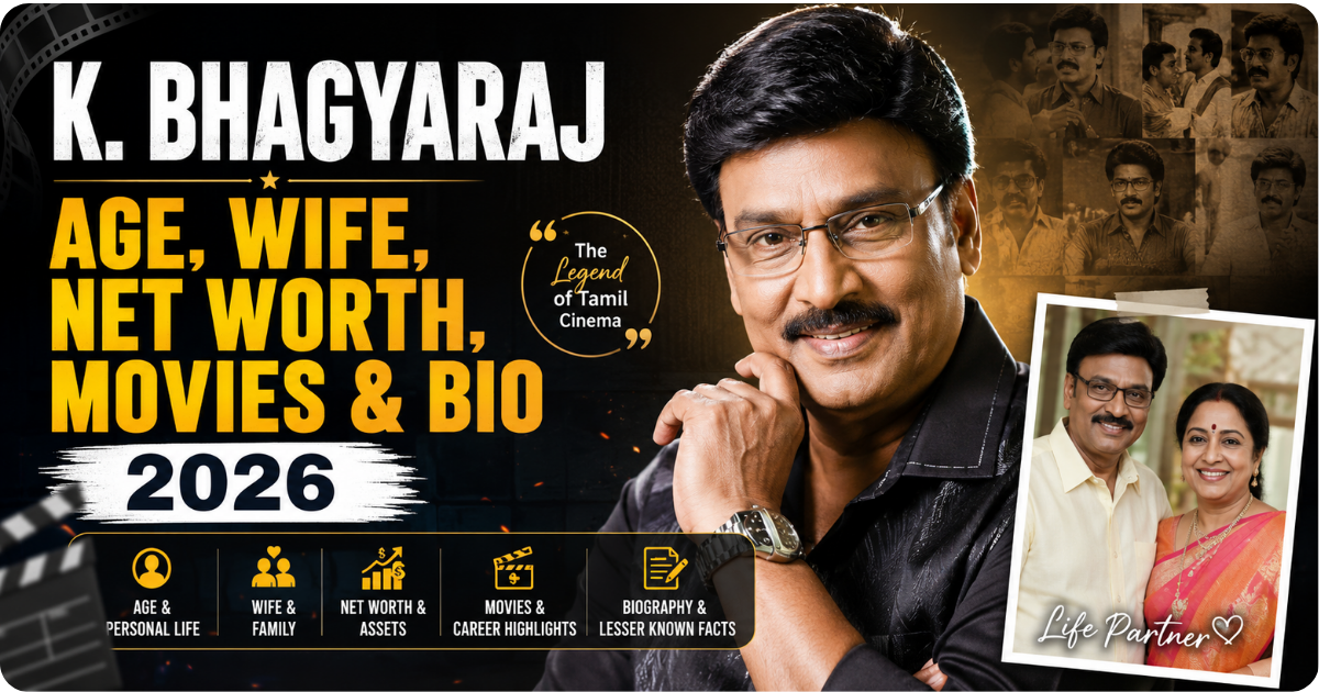 K. Bhagyaraj biography 2026 featuring his age, wife, net worth, movies, and career highlights in an engaging blog thumbnail.